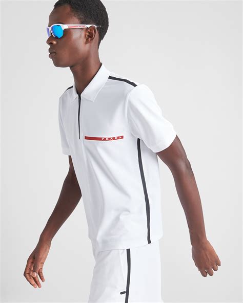 prada sjn256|White Piqué Polo Shirt .